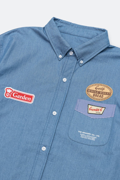 GROCERY x GARDEN PATCH SHORT SLEEVE POCKET SHIRT/ BLUE - GROGROCERY
