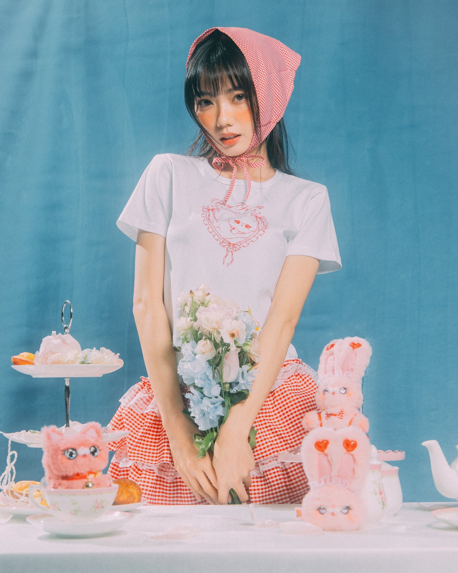 GROCERY x GRRRR LACE HEART CAT BOXY BABY TEE/ WHITE - GROGROCERY