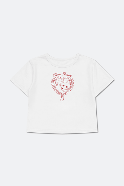 GROCERY x GRRRR LACE HEART CAT BOXY BABY TEE/ WHITE - GROGROCERY