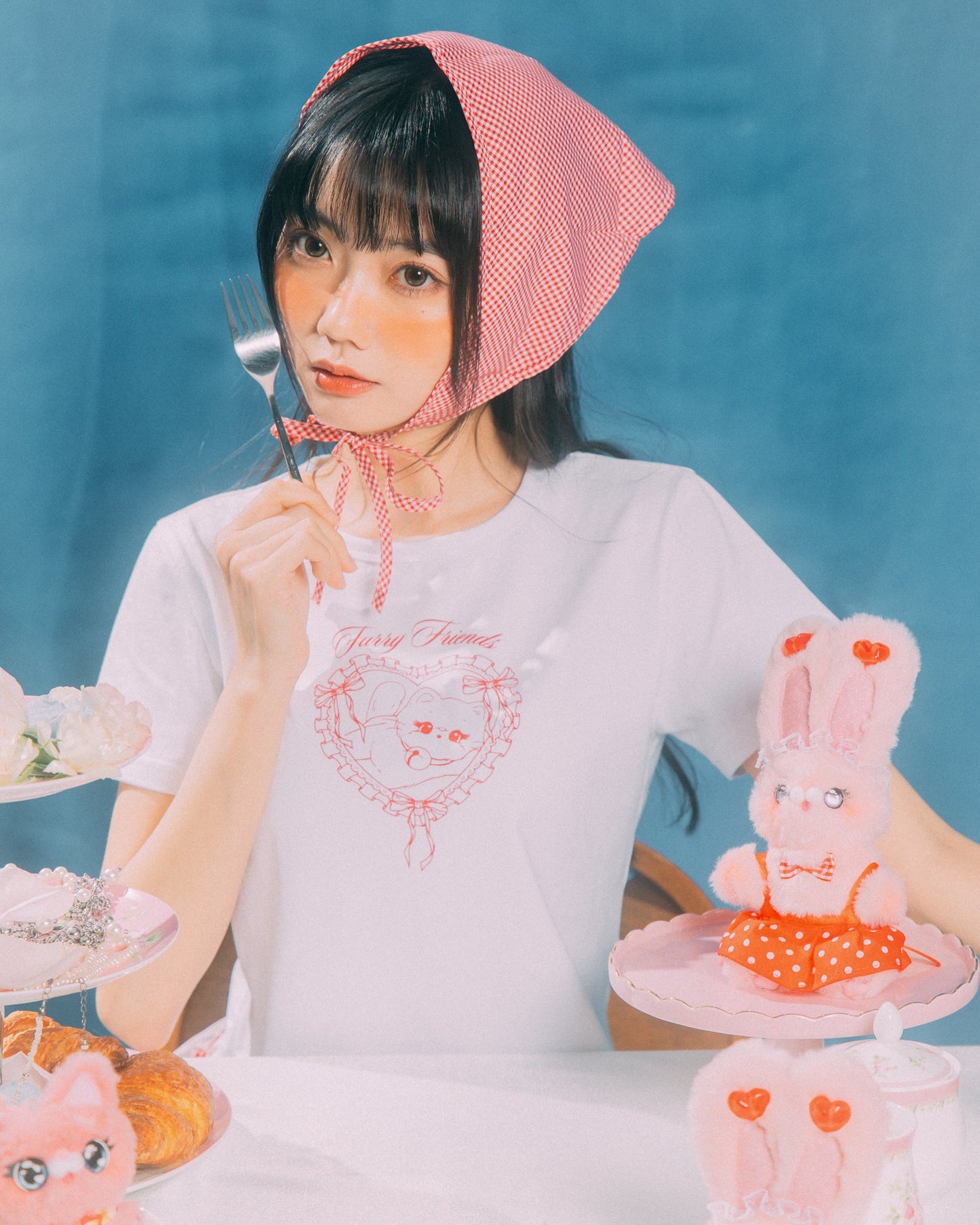 GROCERY x GRRRR LACE HEART CAT BOXY BABY TEE/ WHITE - GROGROCERY