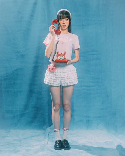 GROCERY x GRRRR LACE HEART CAT WASHED BOXY BABY TEE/ PINK - GROGROCERY