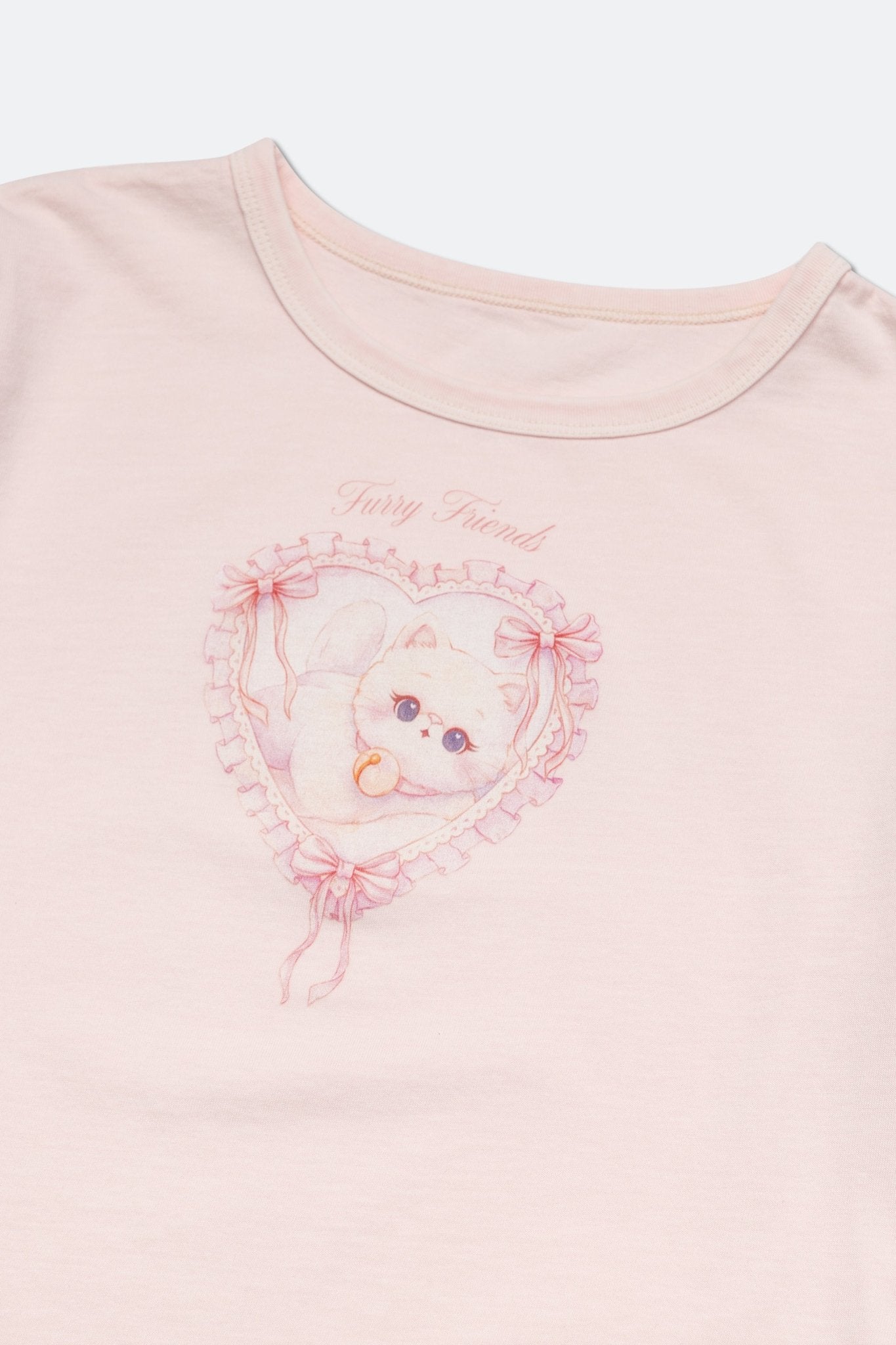 GROCERY x GRRRR LACE HEART CAT WASHED BOXY BABY TEE/ PINK - GROGROCERY