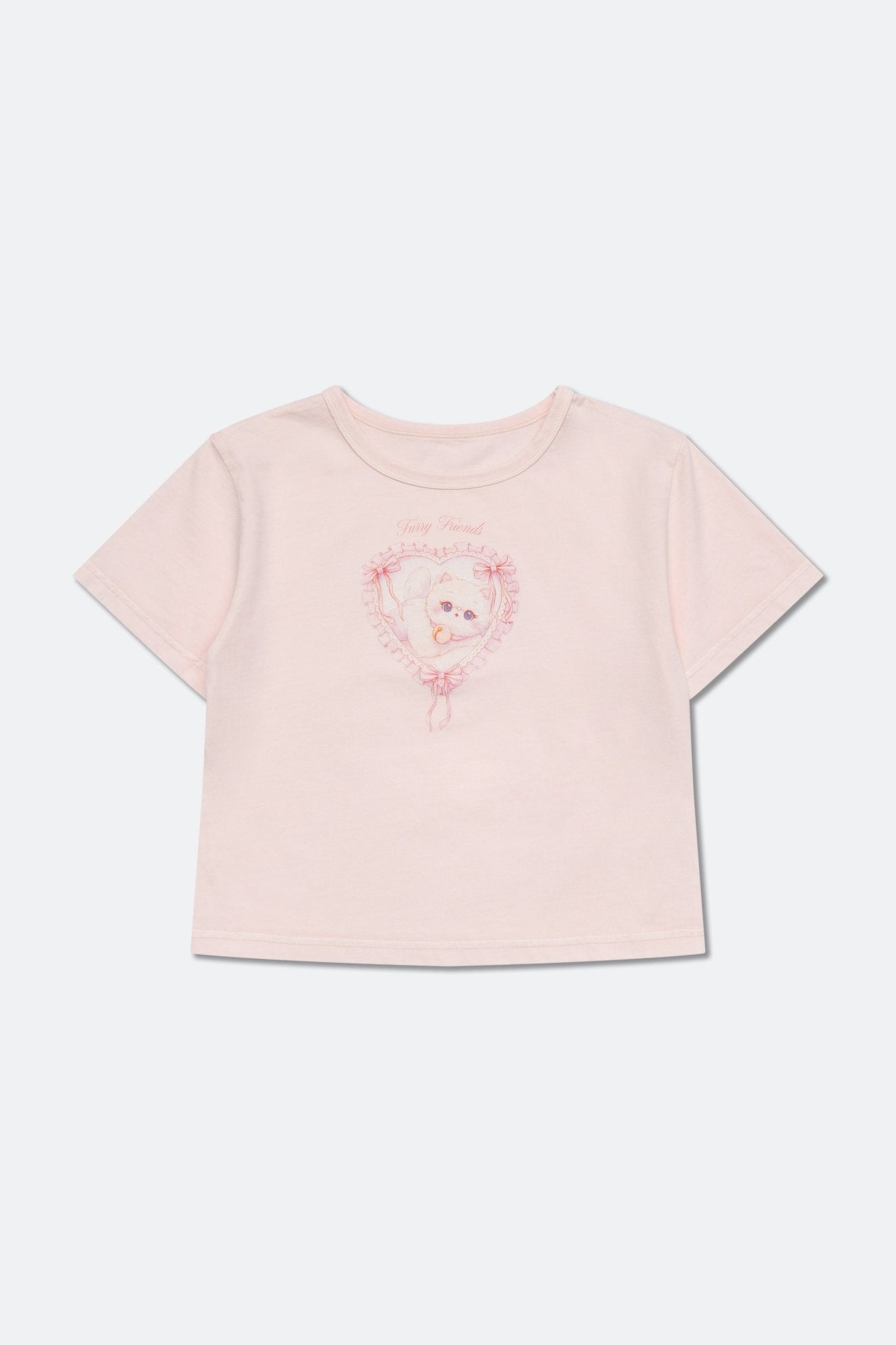 GROCERY x GRRRR LACE HEART CAT WASHED BOXY BABY TEE/ PINK - GROGROCERY