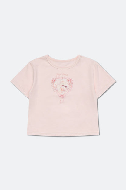 GROCERY x GRRRR LACE HEART CAT WASHED BOXY BABY TEE/ PINK - GROGROCERY