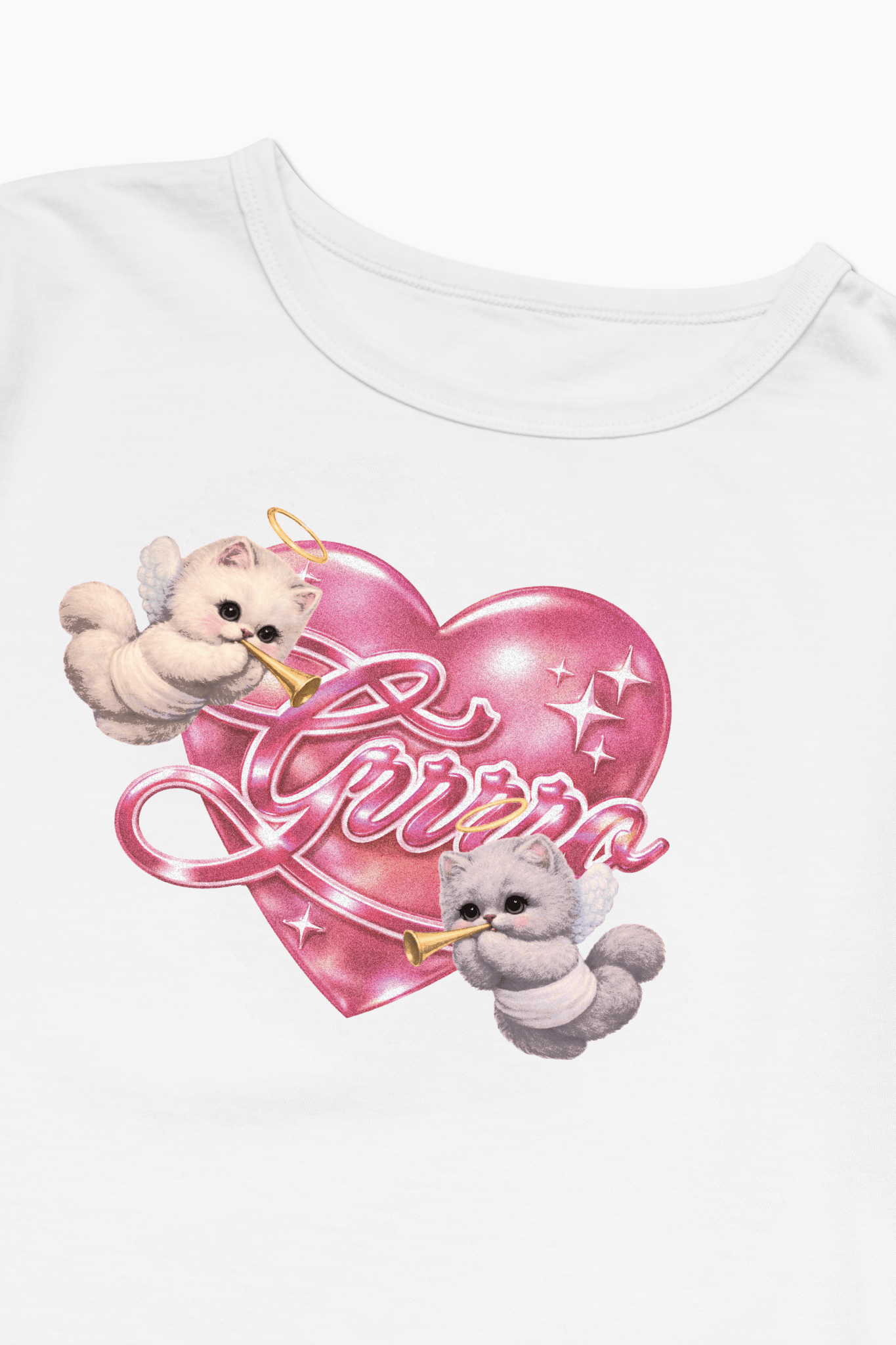 GROCERY x GRRRR TWIN CATS HEART BABY TEE/ WHITE - GROGROCERY