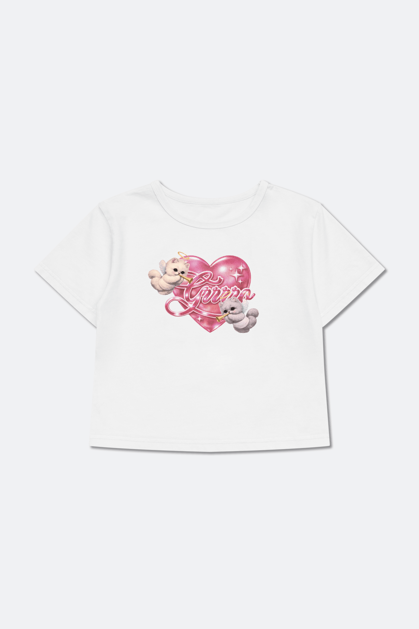 GROCERY x GRRRR TWIN CATS HEART BABY TEE/ WHITE - GROGROCERY