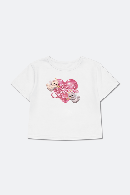 GROCERY x GRRRR TWIN CATS HEART BABY TEE/ WHITE - GROGROCERY
