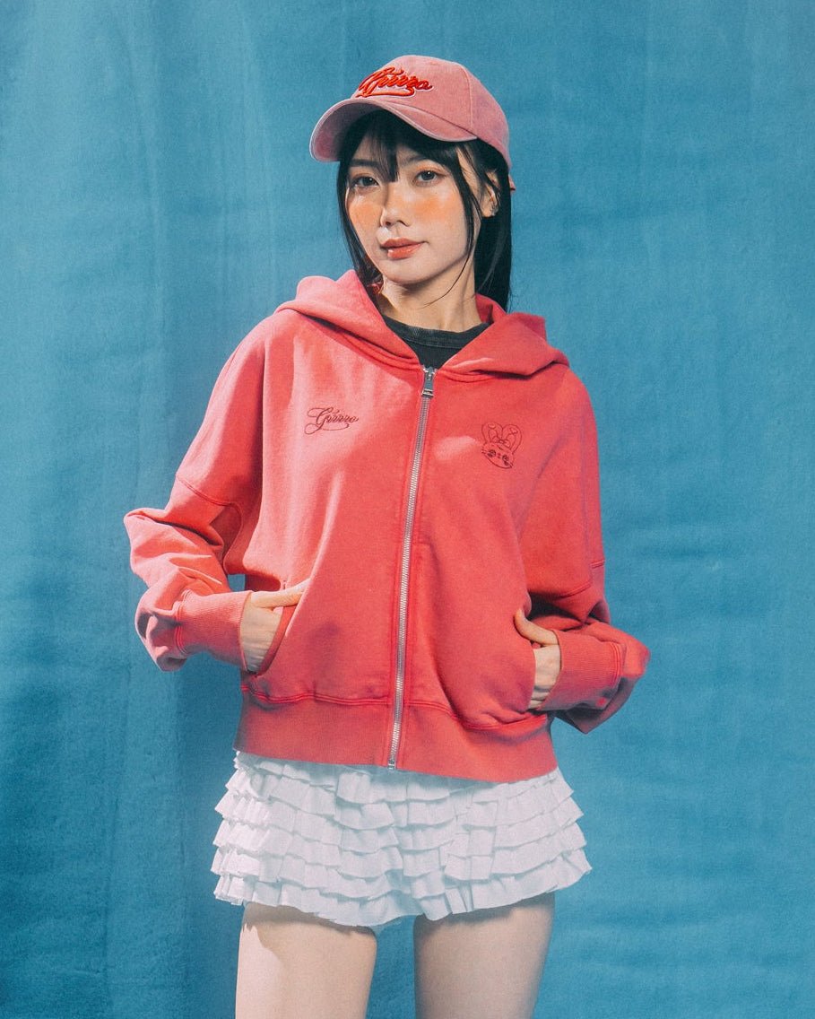 GROCERY x GRRRR WASHED ZIP UP HOODIE/ RASPBERRY - GROGROCERY