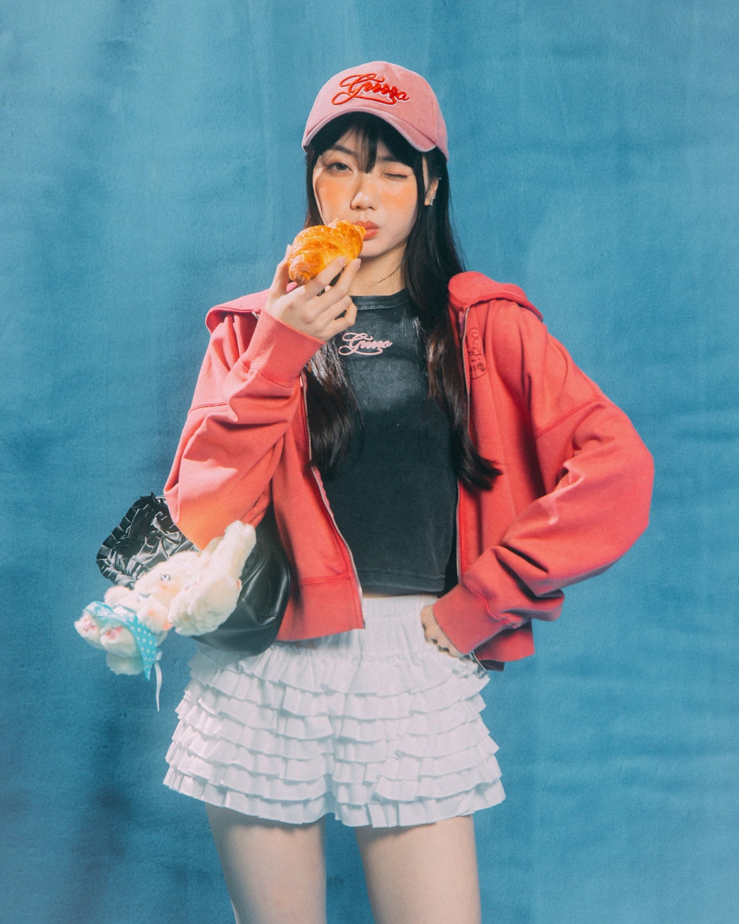 GROCERY x GRRRR WASHED ZIP UP HOODIE/ RASPBERRY - GROGROCERY