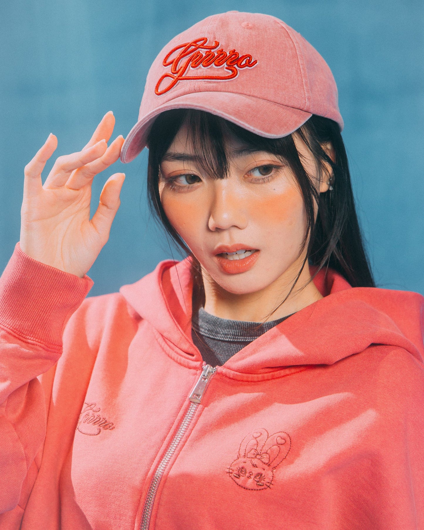 GROCERY x GRRRR WASHED ZIP UP HOODIE/ RASPBERRY - GROGROCERY