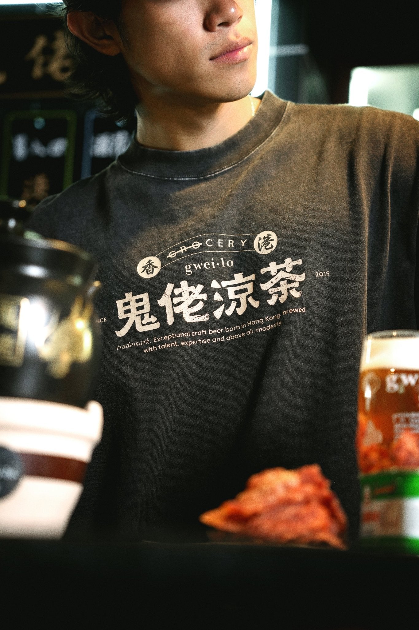 GROCERY x GWEILO BEER WASHED GRAPHIC BOXY TEE/ BLACK - GROGROCERY
