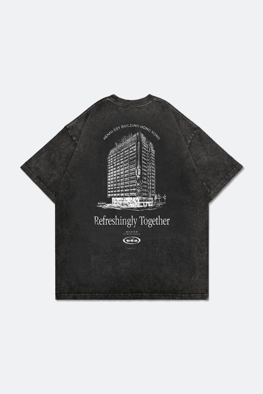GROCERY x HOE HIN PAK FAH YEOW HENNESSY BUILDING GRAPHIC WASHED BOXY TEE/ BLACK - GROGROCERY