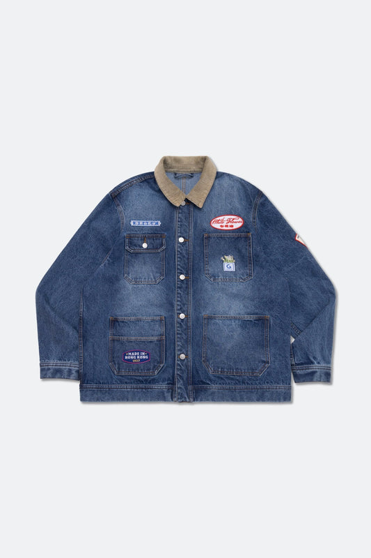 GROCERY x HOE HIN PAK FAH YEOW PATCH LOGO DENIM CHORE JACKET/ MID BLUE - GROGROCERY