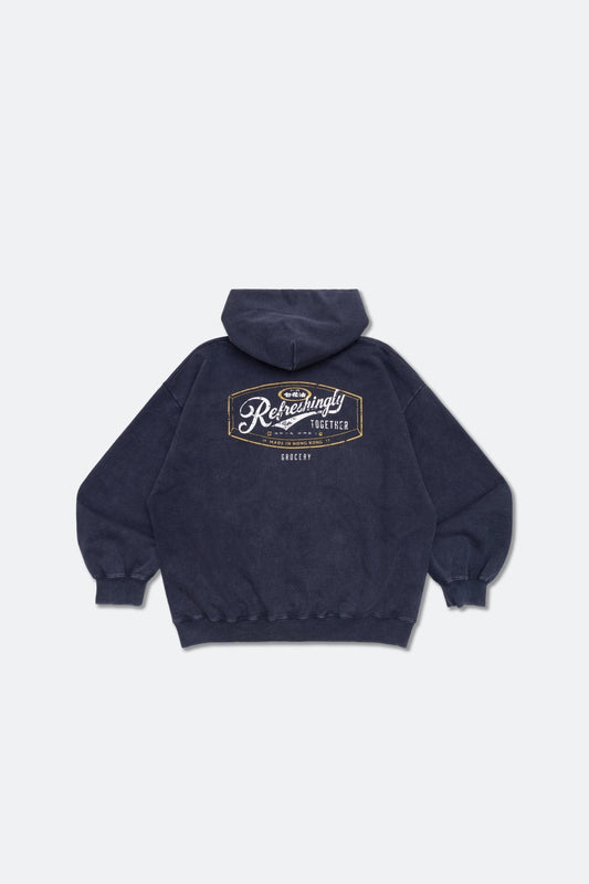GROCERY x HOE HIN PAK FAH YEOW REFRESHINGLY TOGETHER WASHED ZIP UP HOODIE/ NAVY - GROGROCERY