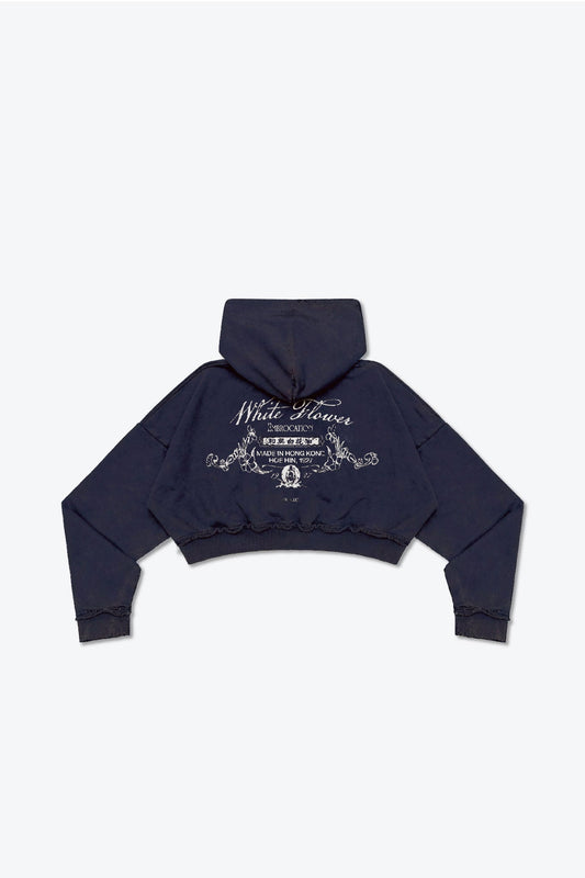 GROCERY x HOE HIN PAK FAH YEOW WASHED CROPPED ZIP UP HOODIE/ NAVY - GROGROCERY