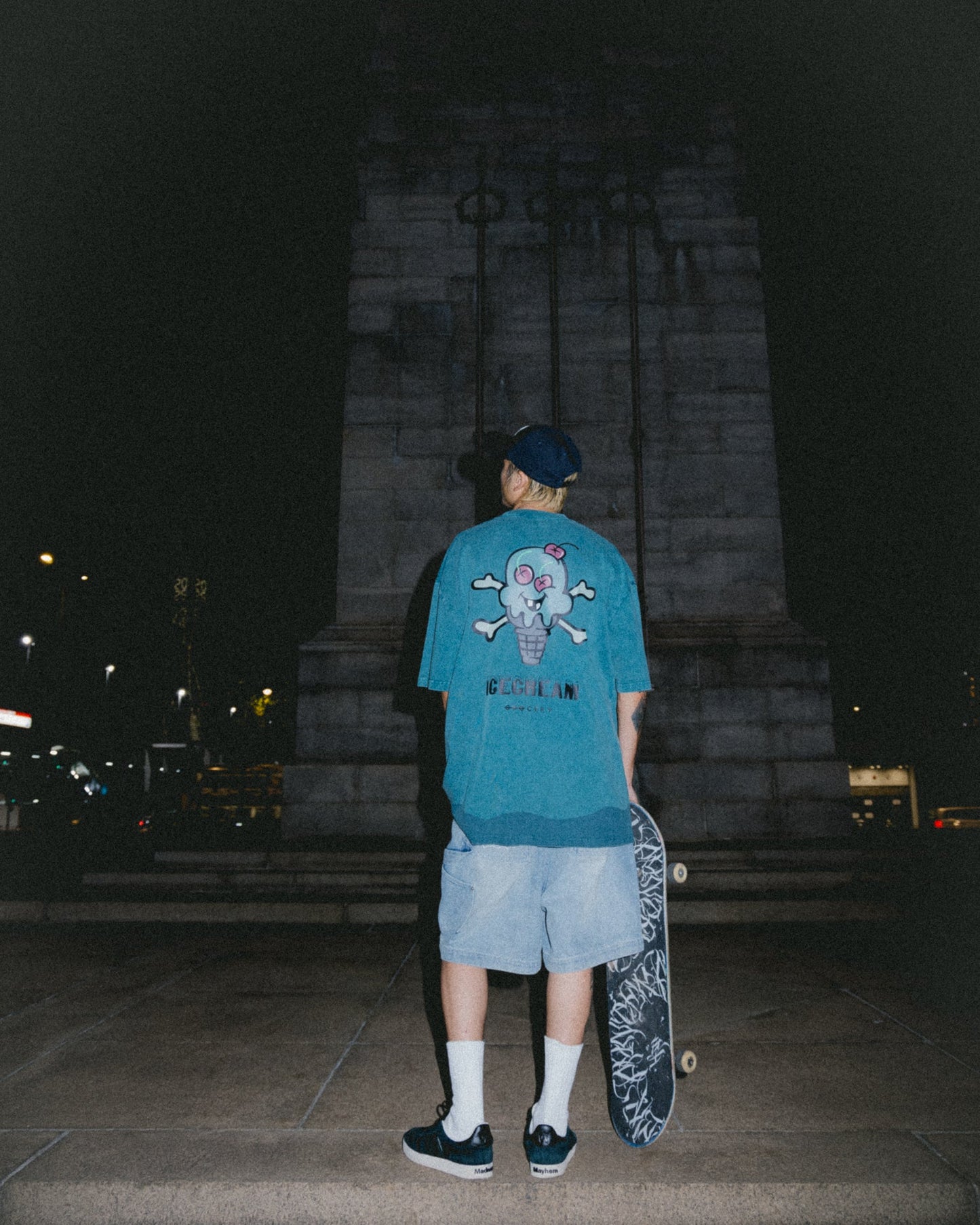 GROCERY X ICECREAM EMBROIDERY LOGO WASHED DENIM SHORTS/ LIGHT BLUE - GROGROCERY