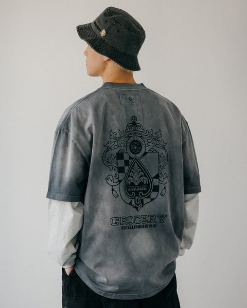 GROCERY x KATOL GROCOMMUNITY EMBLEM DIRTY WASHED INVOICE TEE/ WASHED GREY - GROGROCERY