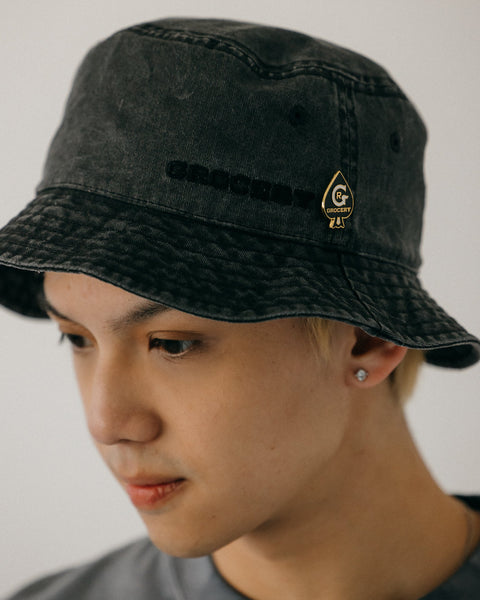 GROCERY x KATOL WASHED EMBROIDERY LOGO BUCKET HAT/ WASHED BLACK - GROGROCERY