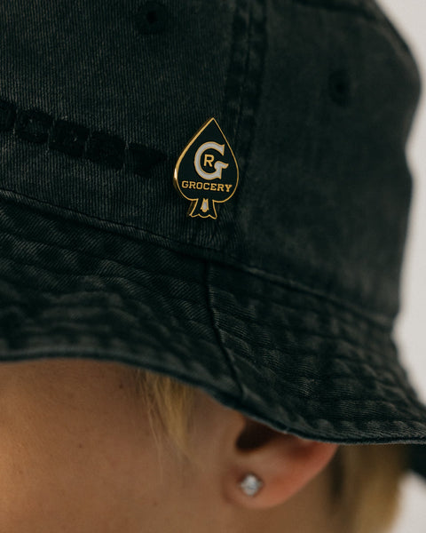 GROCERY x KATOL WASHED EMBROIDERY LOGO BUCKET HAT/ WASHED BLACK - GROGROCERY