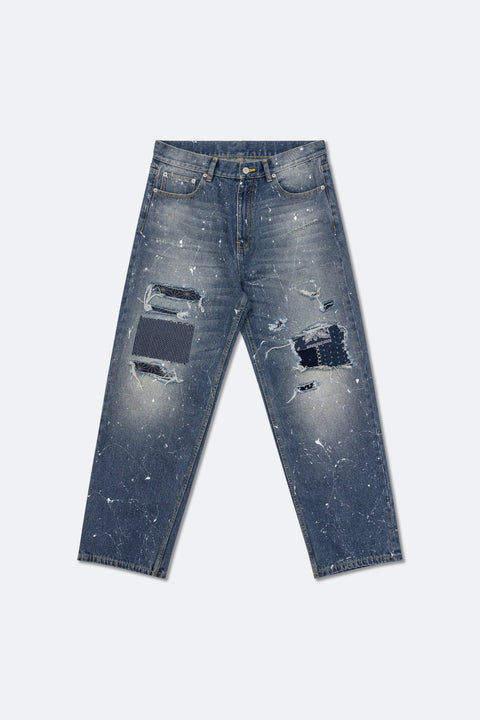 GROCERY x M.ATO PATCHWORK PAINTED WASHED DENIM JEANS/ BLUE - GROGROCERY