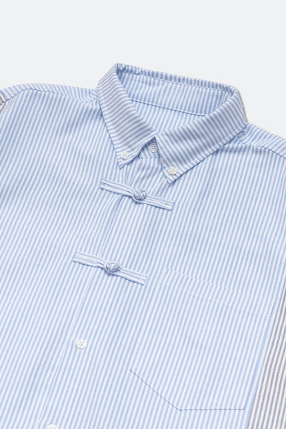 GROCERY X NEEDLESS CHINESE BUTTON STRIPE SHIRT/ BLUE & GREY - GROGROCERY