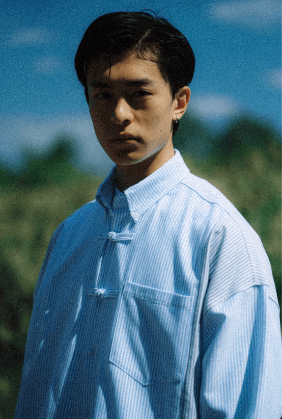 GROCERY X NEEDLESS CHINESE BUTTON STRIPE SHIRT/ BLUE & GREY - GROGROCERY