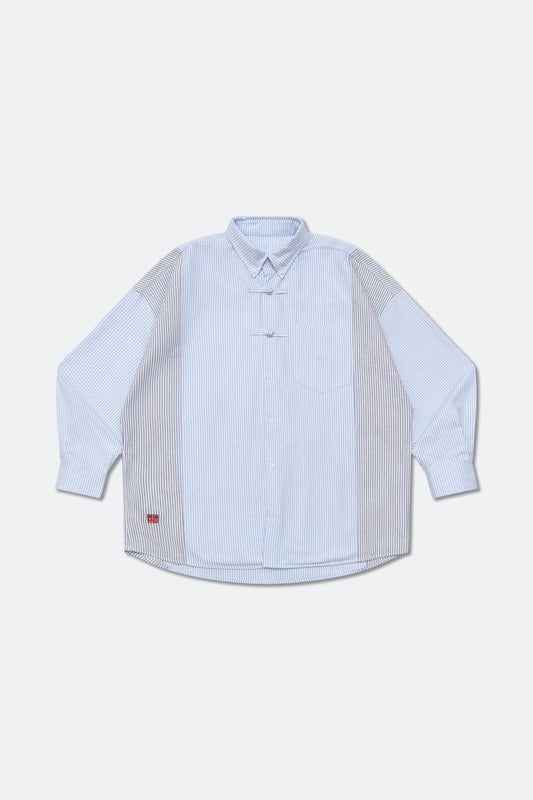 GROCERY X NEEDLESS CHINESE BUTTON STRIPE SHIRT/ BLUE & GREY - GROGROCERY