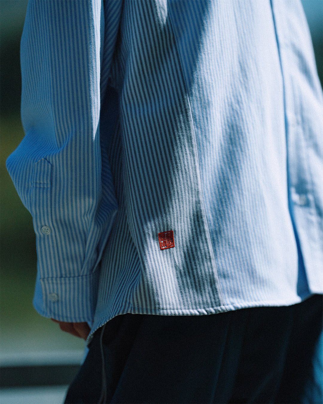 GROCERY X NEEDLESS CHINESE BUTTON STRIPE SHIRT/ BLUE & GREY - GROGROCERY