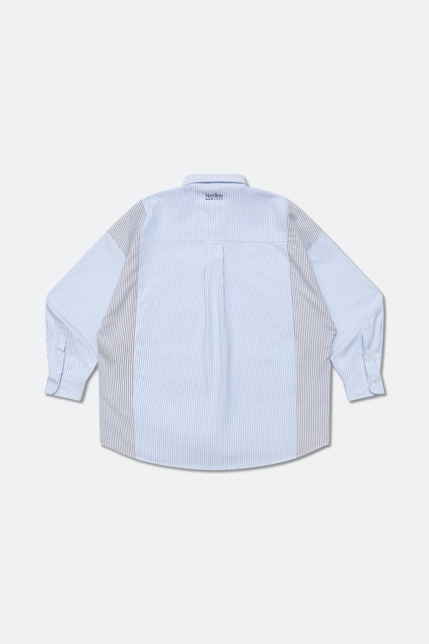 GROCERY X NEEDLESS CHINESE BUTTON STRIPE SHIRT/ BLUE & GREY - GROGROCERY