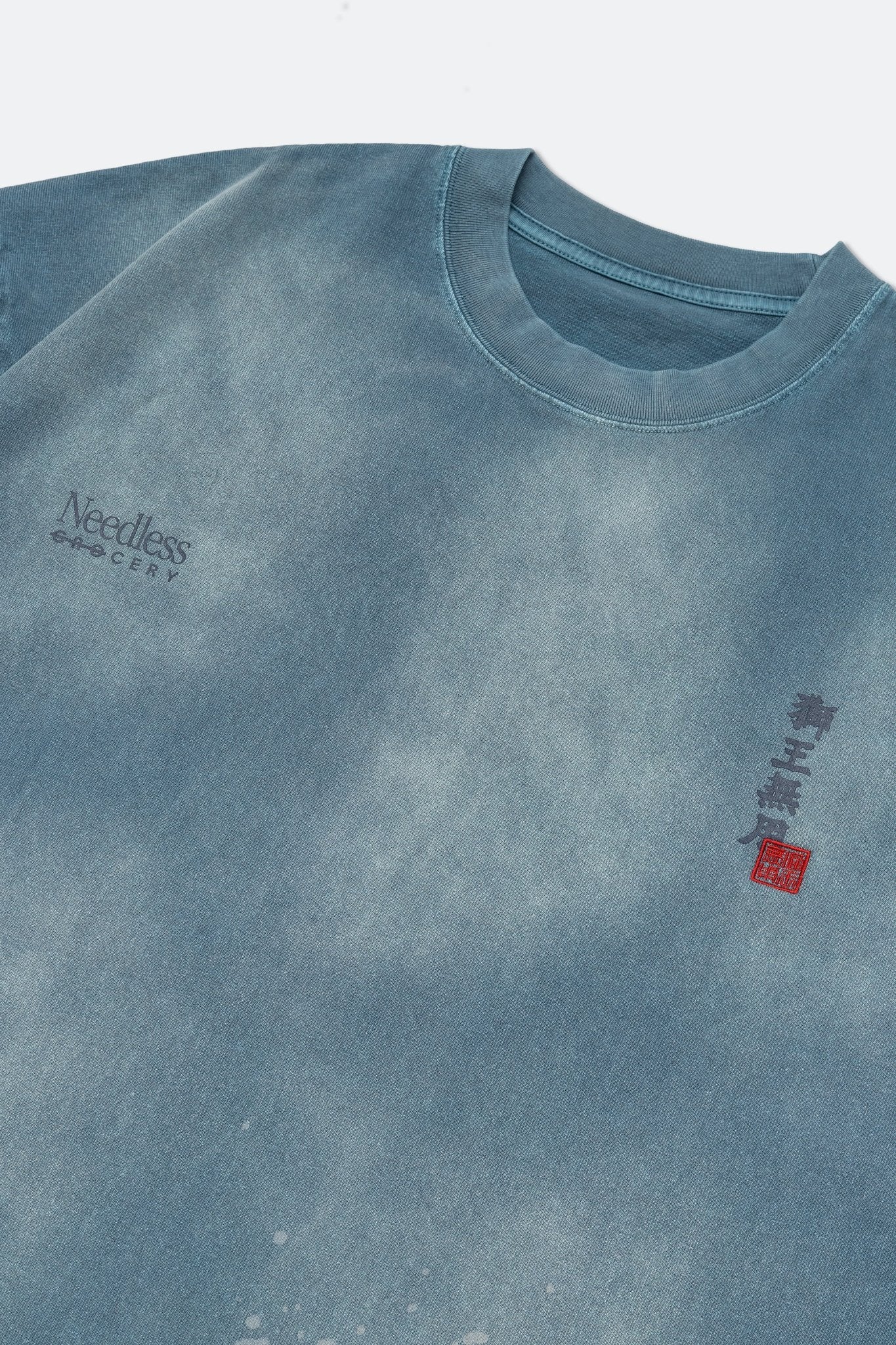 GROCERY X NEEDLESS PAINTED WASHED LOGO TEE/ TEAL BLUE - GROGROCERY