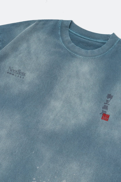 GROCERY X NEEDLESS PAINTED WASHED LOGO TEE/ TEAL BLUE - GROGROCERY
