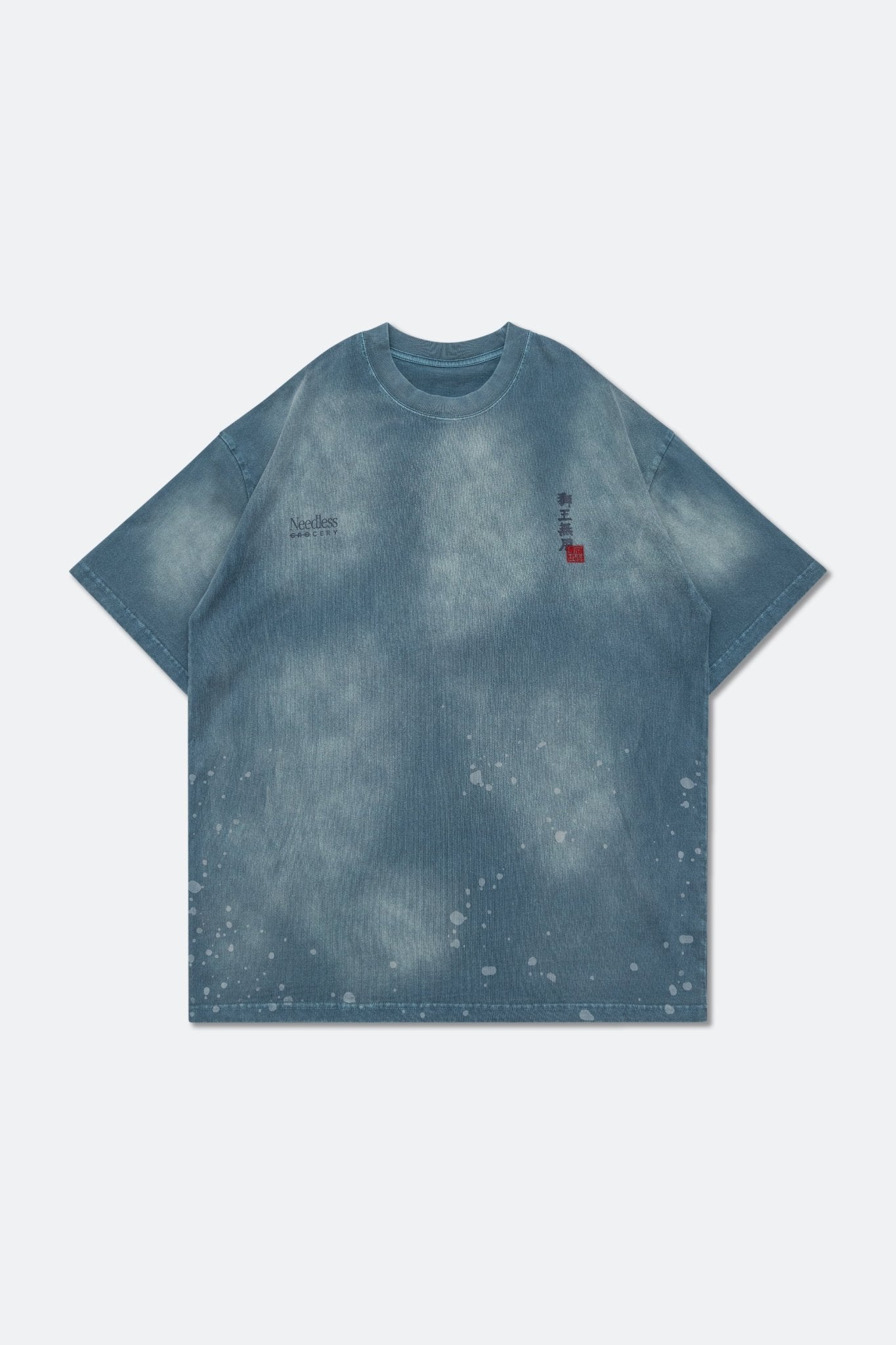 GROCERY X NEEDLESS PAINTED WASHED LOGO TEE/ TEAL BLUE - GROGROCERY