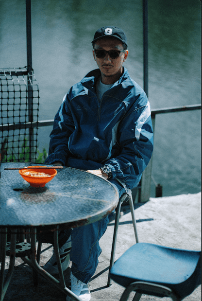 GROCERY X NEEDLESS REFLECTIVE HALF ZIP TRACK JACKET/ TEAL BLUE - GROGROCERY