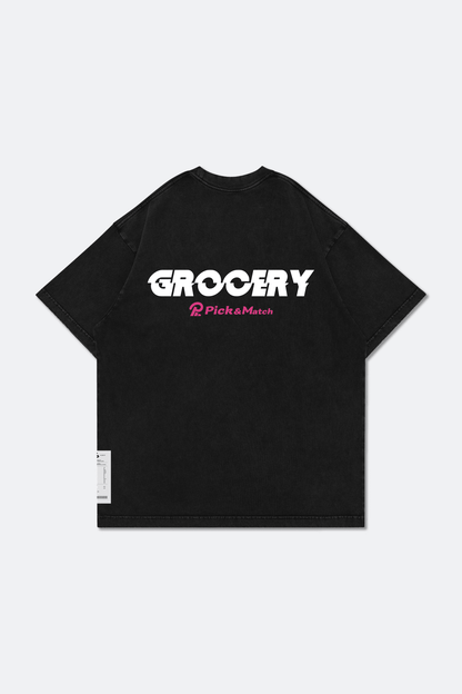 GROCERY x PICK AND MATCH WASHED LOGO BOXY TEE/ BLACK - GROGROCERY
