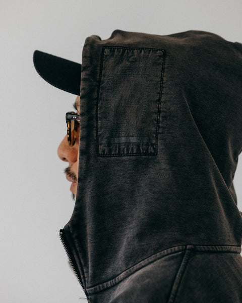 GROCERY x ROARING CENTURY WASHED ZIP UP HOODIE/ WASHED BLACK - GROGROCERY