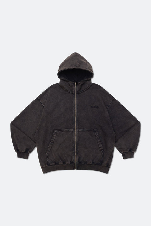 GROCERY x ROARING CENTURY WASHED ZIP UP HOODIE/ WASHED BLACK - GROGROCERY