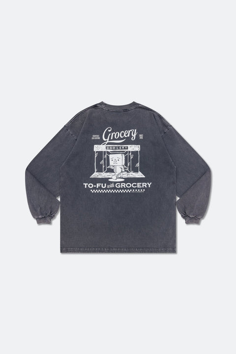 ⁠GROCERY x RUNNING TO - FU SNOW WASHED GRAPHIC LONG TOP/ STEEL BLUE - GROGROCERY