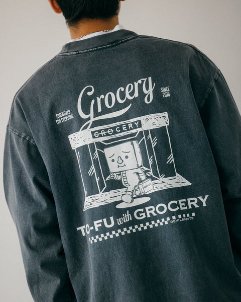 ⁠GROCERY x RUNNING TO - FU SNOW WASHED GRAPHIC LONG TOP/ STEEL BLUE - GROGROCERY