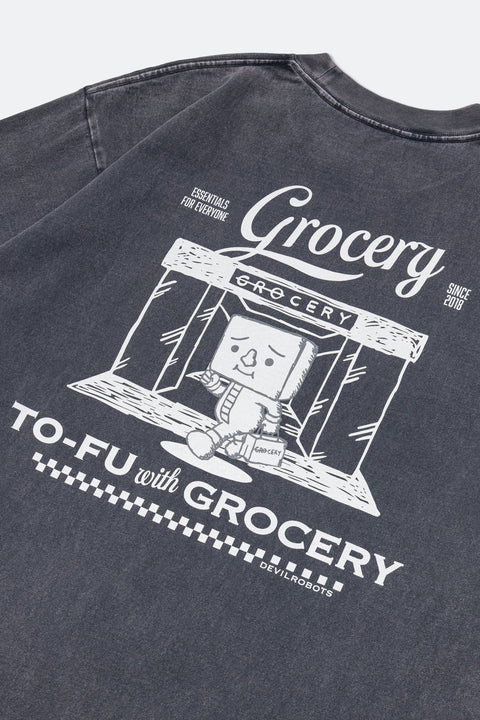 ⁠GROCERY x RUNNING TO - FU SNOW WASHED GRAPHIC LONG TOP/ STEEL BLUE - GROGROCERY