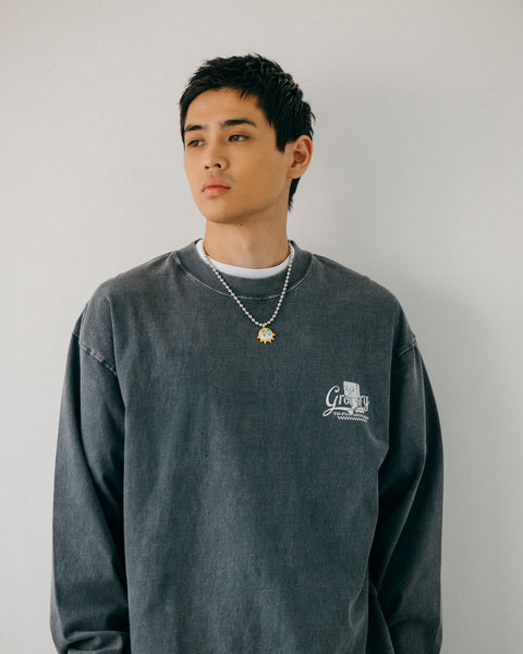 ⁠GROCERY x RUNNING TO - FU SNOW WASHED GRAPHIC LONG TOP/ STEEL BLUE - GROGROCERY