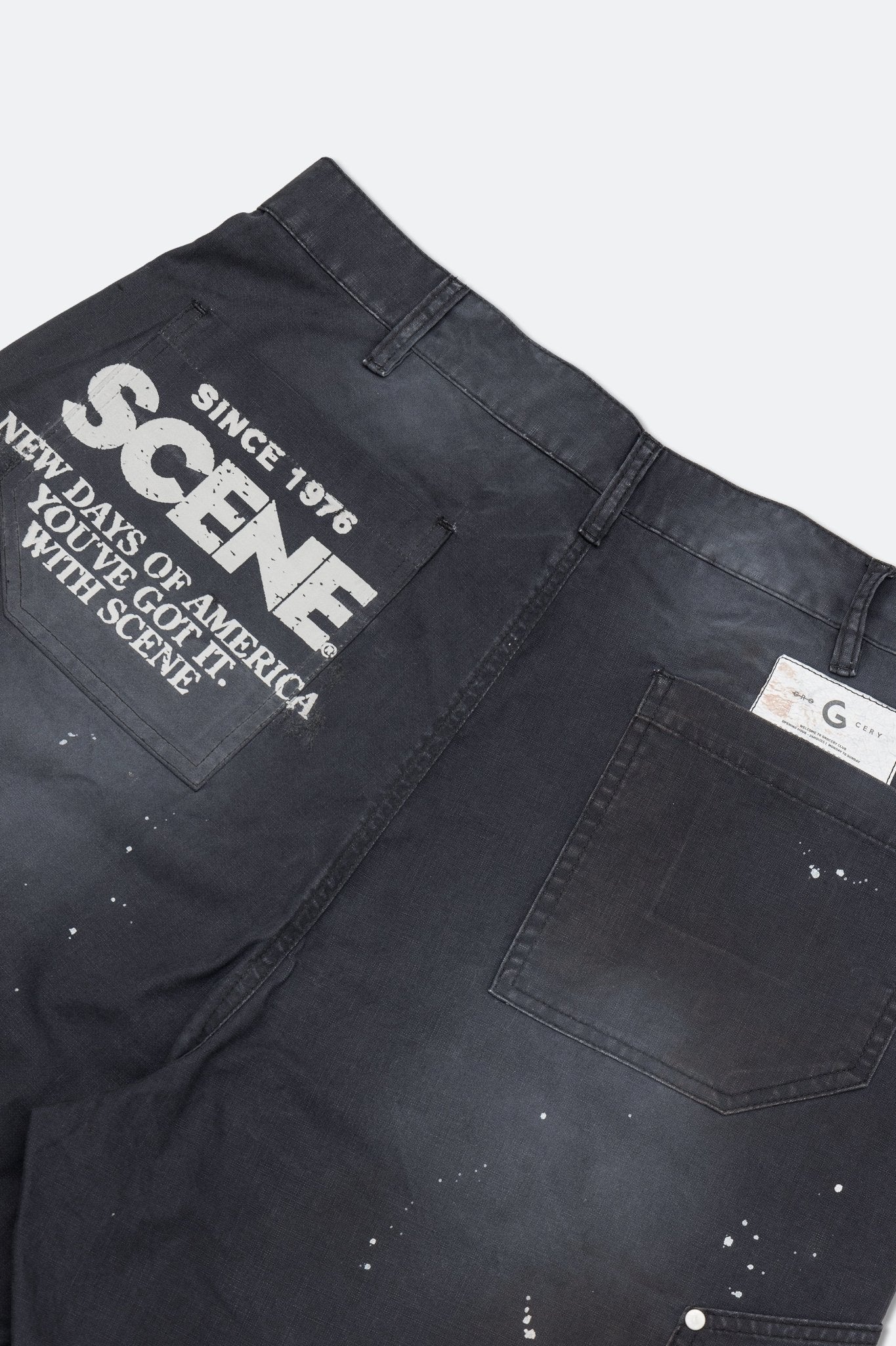 GROCERY X SCENE HEAVY WASHED DOUBLE KNEE VINTAGE WORKER SHORTS/ BLACK - GROGROCERY