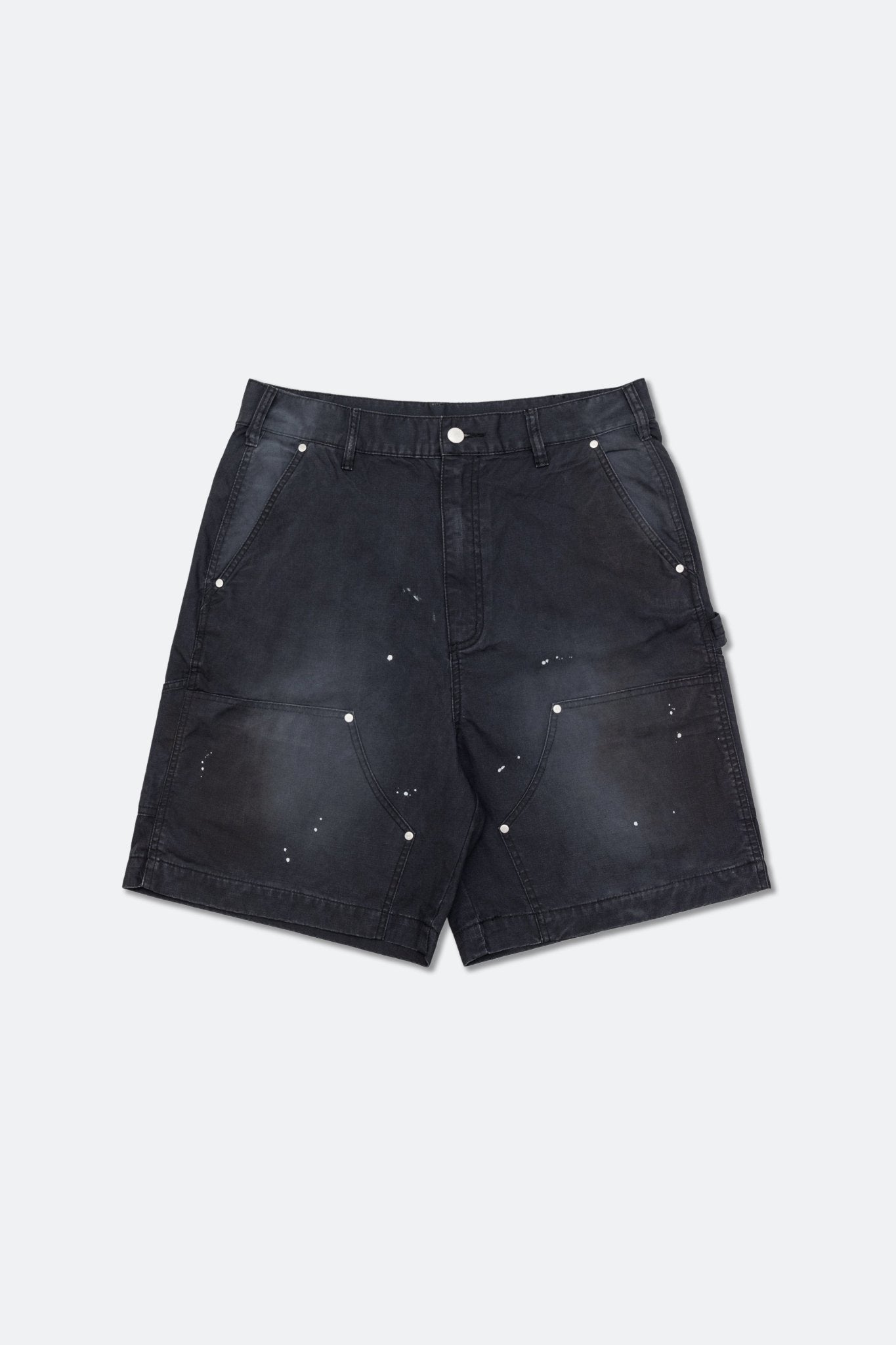 GROCERY X SCENE HEAVY WASHED DOUBLE KNEE VINTAGE WORKER SHORTS/ BLACK - GROGROCERY