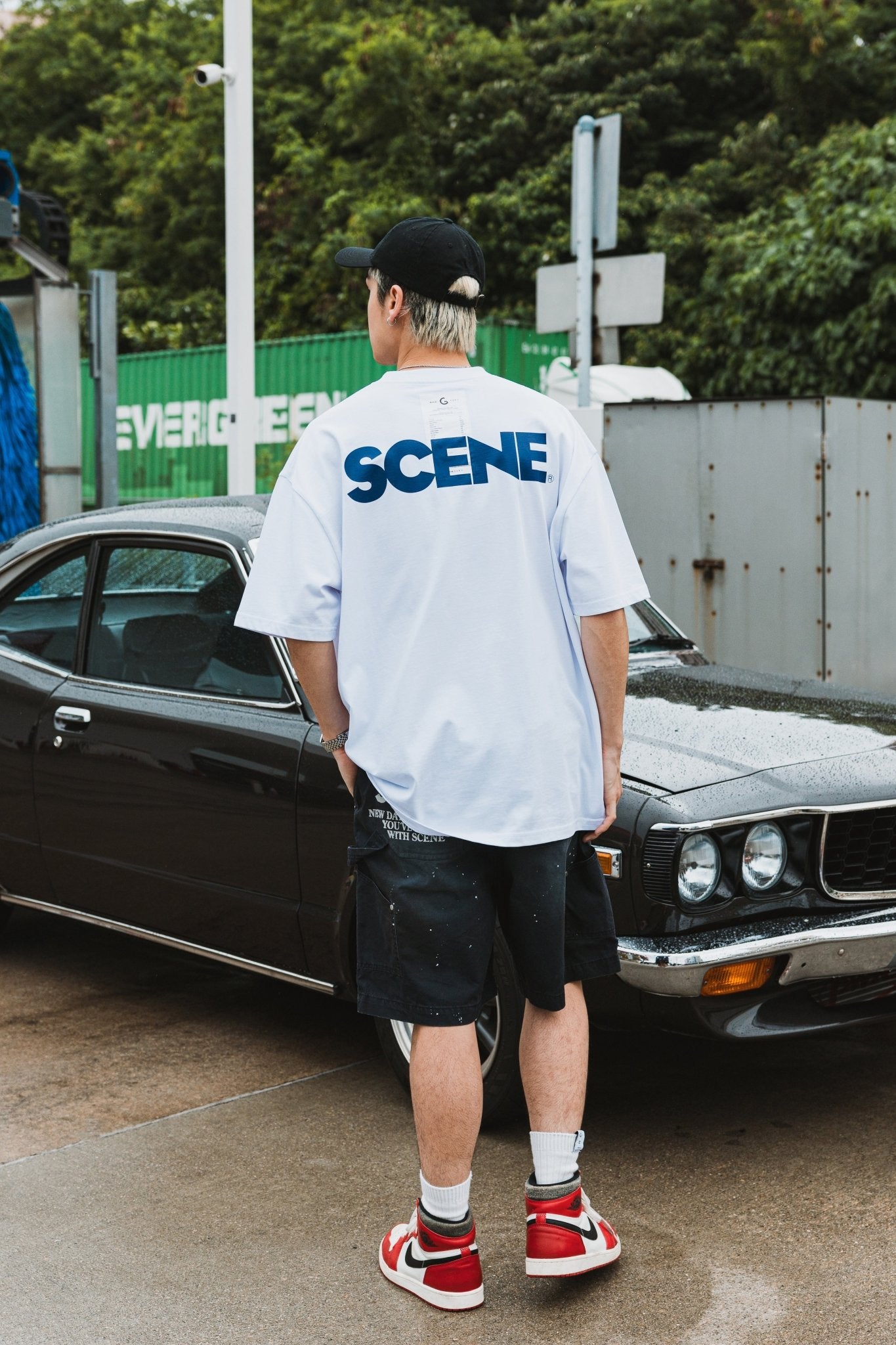 GROCERY X SCENE HEAVY WASHED DOUBLE KNEE VINTAGE WORKER SHORTS/ BLACK - GROGROCERY