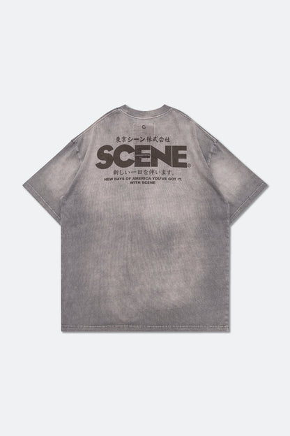GROCERY x SCENE RETRO LOGO WASHED TEE/ FADED GREY - GROGROCERY
