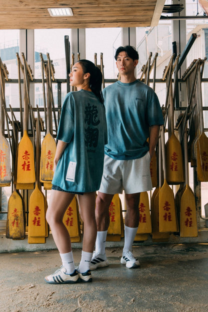 GROCERY x SHANGRILA DRAGONBEAT WASHED GRAPHIC TEE/ TEAL BLUE - GROGROCERY