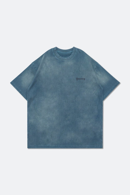 GROCERY x SHANGRILA DRAGONBEAT WASHED GRAPHIC TEE/ TEAL BLUE - GROGROCERY