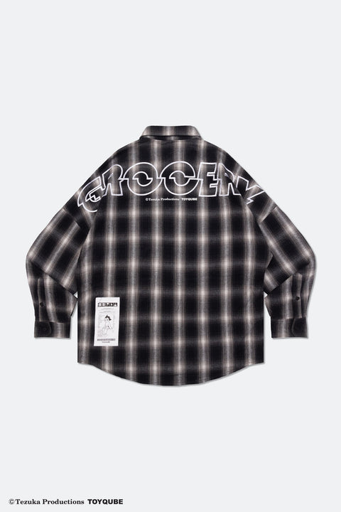 GROCERY x TOY QUBE ASTRO BOY EMBROIDERY LOGO FLANNEL SHIRT/ BLACK & WHITE - GROGROCERY