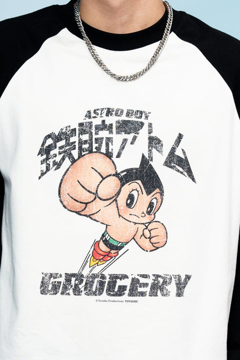 GROCERY x TOY QUBE ASTRO BOY GRAPHIC RAGLAN LONG TOP/ BLACK & CREAM - GROGROCERY