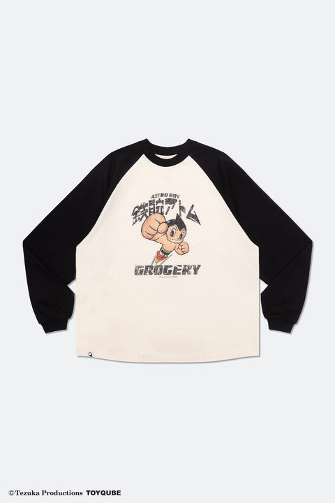 GROCERY x TOY QUBE ASTRO BOY GRAPHIC RAGLAN LONG TOP/ BLACK & CREAM - GROGROCERY