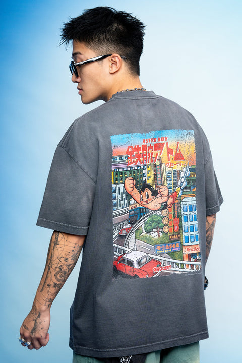 GROCERY x TOY QUBE ASTRO BOY HONG KONG POSTER TEE/ WASHED CHARCOAL - GROGROCERY